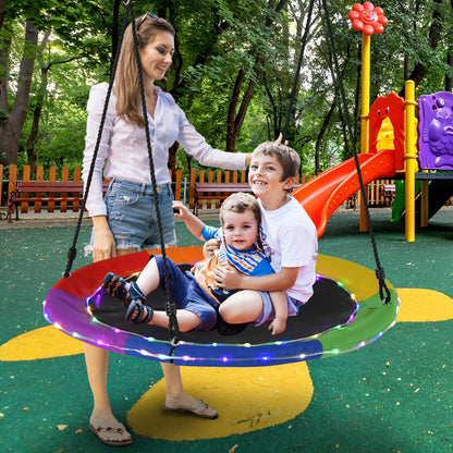 40 Inches Saucer Tree Swing Round with Lights for Kids and Adults-Blue