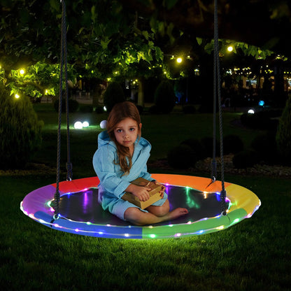 40 Inches Saucer Tree Swing Round with Lights for Kids and Adults-Blue