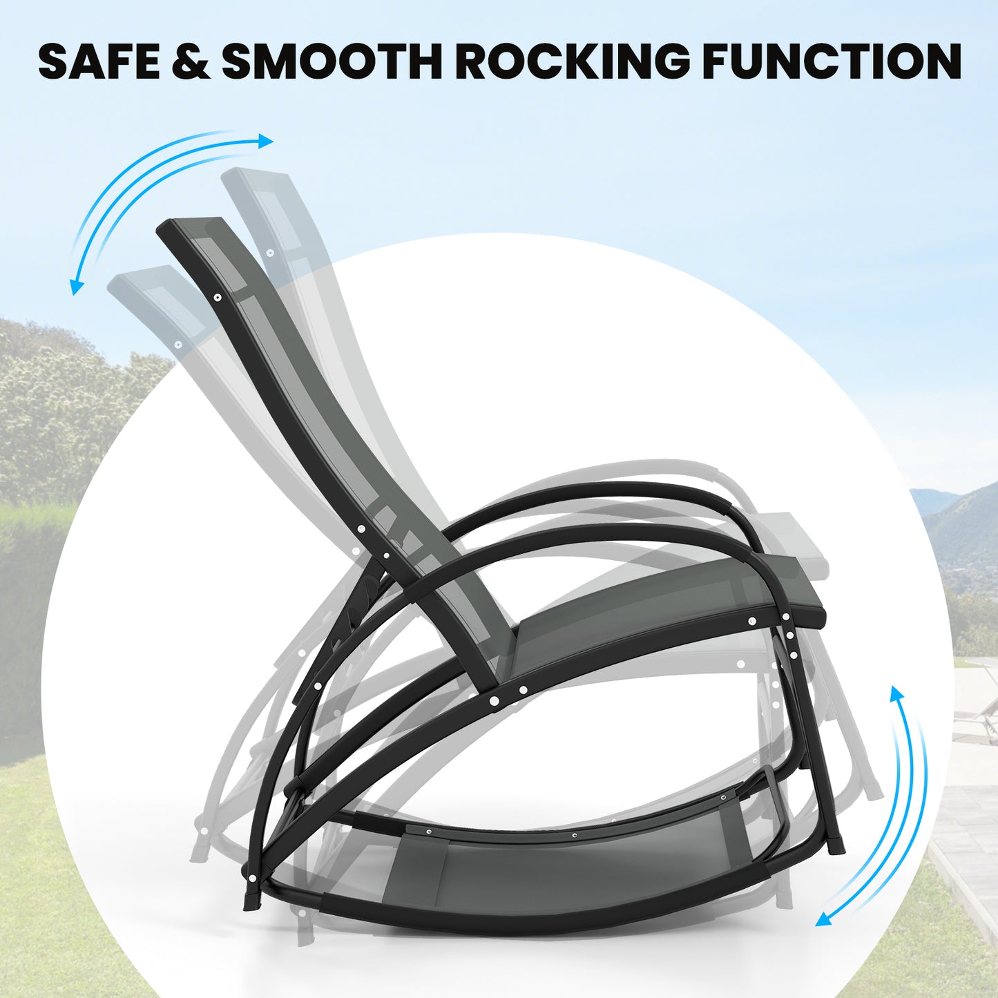 2-in-1 Outdoor Rocking Chair with 4-Position Adjustable Backrest for Patio Porch Poolside-Gray