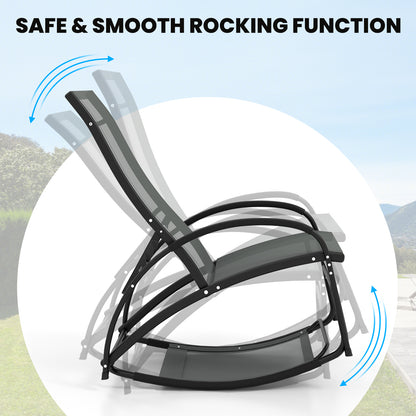 2-in-1 Outdoor Rocking Chair with 4-Position Adjustable Backrest for Patio Porch Poolside-Gray