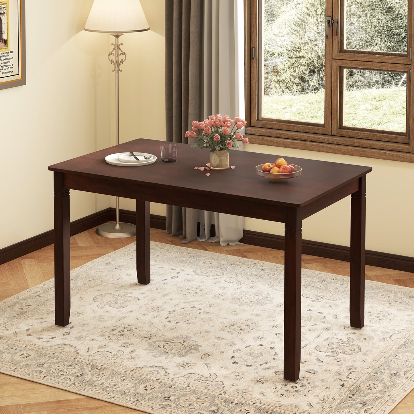 48-Inch Wooden Dining Table for 4 People Rectangular Kitchen Table with Rubber Wood Legs-Black