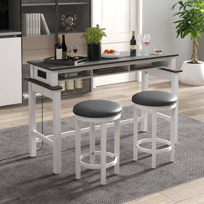 3-Piece Home Bar Set with 2 Upholstered Bar Stools  Outlets and USB Ports-Black