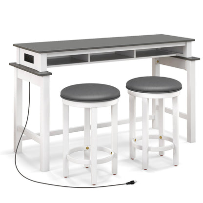 3-Piece Home Bar Set with 2 Upholstered Bar Stools  Outlets and USB Ports-Black