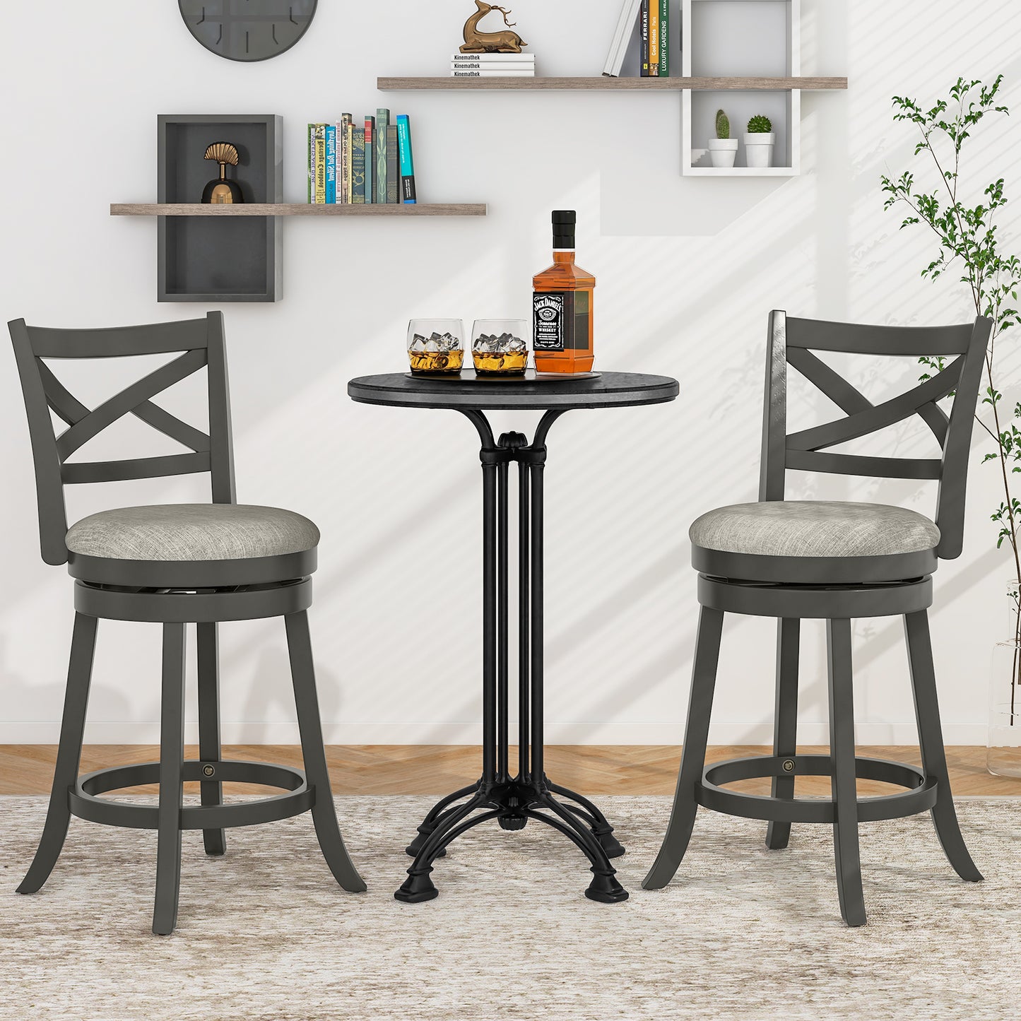 27/31 Inch Swivel Bar Stools Set of 2 with Hollow Back and Soft-padded Seat-31 inches