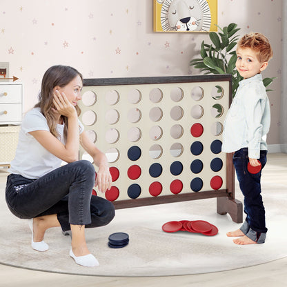 Wooden 4-in-a-row Game Set with 42 PCS Chips and 600D Oxford Fabric Carrying Bag-Blue