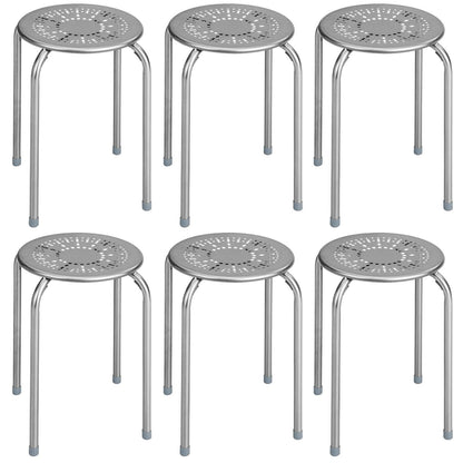 Set of 6 Stackable Multifunctional Daisy Design Backless Round Metal Stool Set-Black