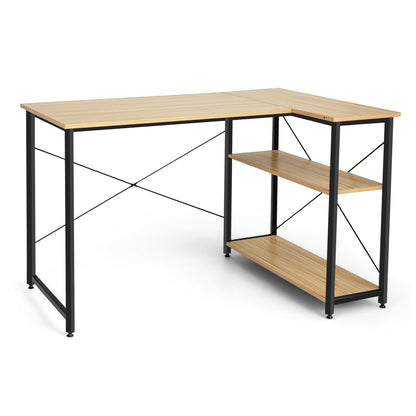 48 Inch Reversible L Shaped Computer Desk with Adjustable Shelf-Brown
