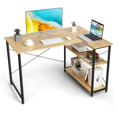 48 Inch Reversible L Shaped Computer Desk with Adjustable Shelf-Brown