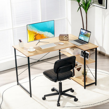 48 Inch Reversible L Shaped Computer Desk with Adjustable Shelf-Brown