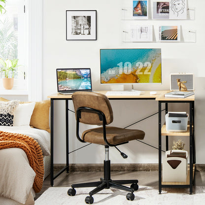 48 Inch Reversible L Shaped Computer Desk with Adjustable Shelf-Brown