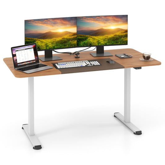 55 Inch Electric Height Adjustable Office Desk with Hook-Beige