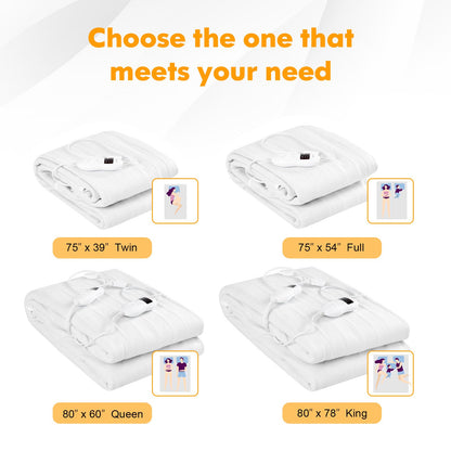 Safe Electric Heated Mattress Pad with 4 Size 8 Temperature 10-Hour Timer-King Size