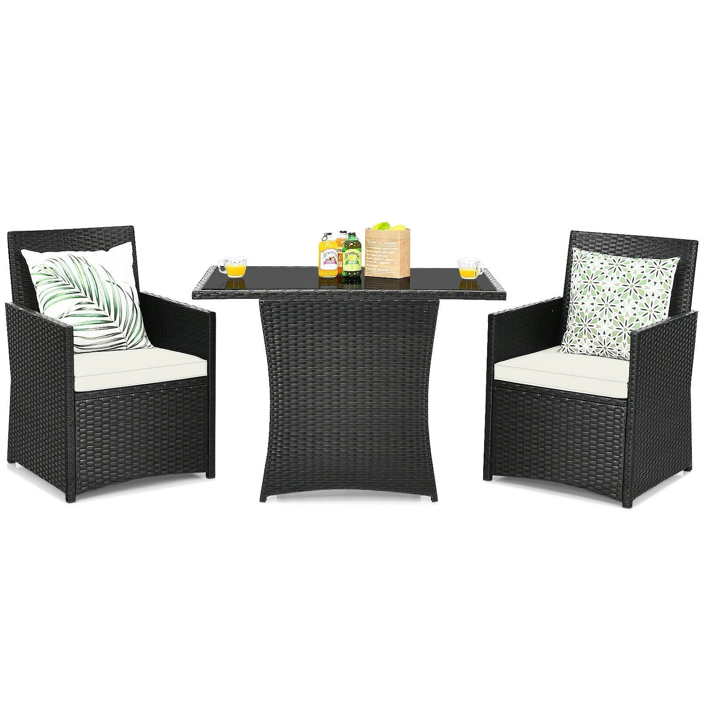 3 Pieces Patio Rattan Furniture Set with Cushion and Sofa Armrest-Gray