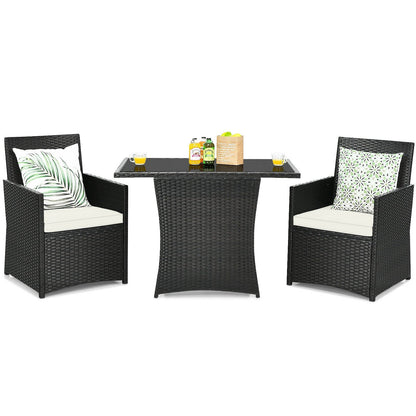 3 Pieces Patio Rattan Furniture Set with Cushion and Sofa Armrest-Gray