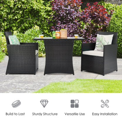 3 Pieces Patio Rattan Furniture Set with Cushion and Sofa Armrest-Gray