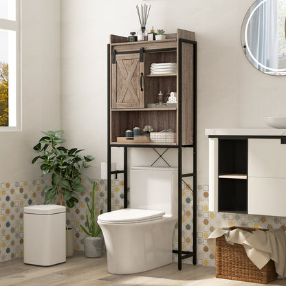 4-Tier Multifunctional Toilet Sorage Cabinet with Adjustable Shelf and Sliding Barn Door-Gray