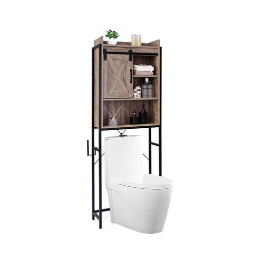 4-Tier Multifunctional Toilet Sorage Cabinet with Adjustable Shelf and Sliding Barn Door-Gray