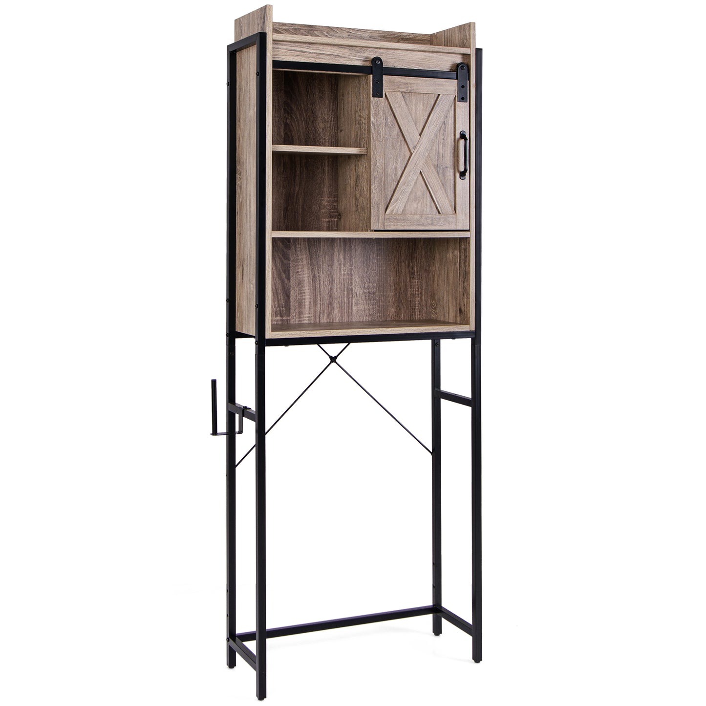 4-Tier Multifunctional Toilet Sorage Cabinet with Adjustable Shelf and Sliding Barn Door-Gray