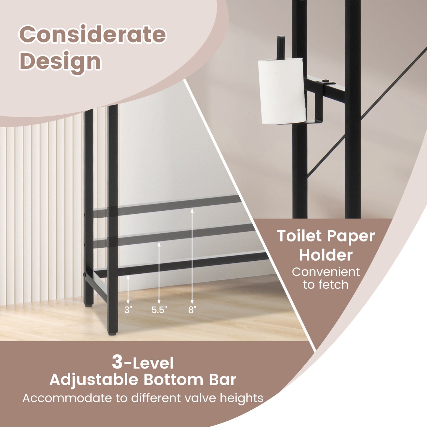 4-Tier Multifunctional Toilet Sorage Cabinet with Adjustable Shelf and Sliding Barn Door-Gray