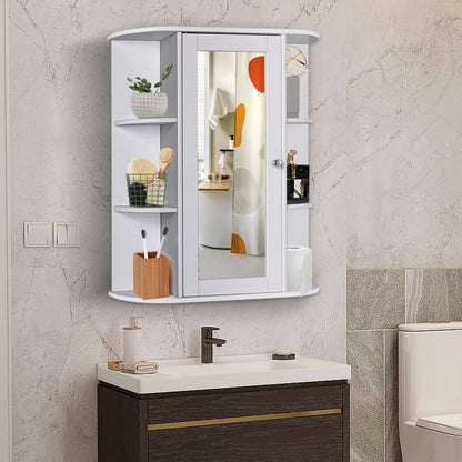 Bathroom Single Door Shelves Wall Mount Cabinet with Mirror-Gray
