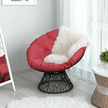 Rattan Papasan Chair Ergonomic 360-degree Swivel Soft Cushion Garden-Black