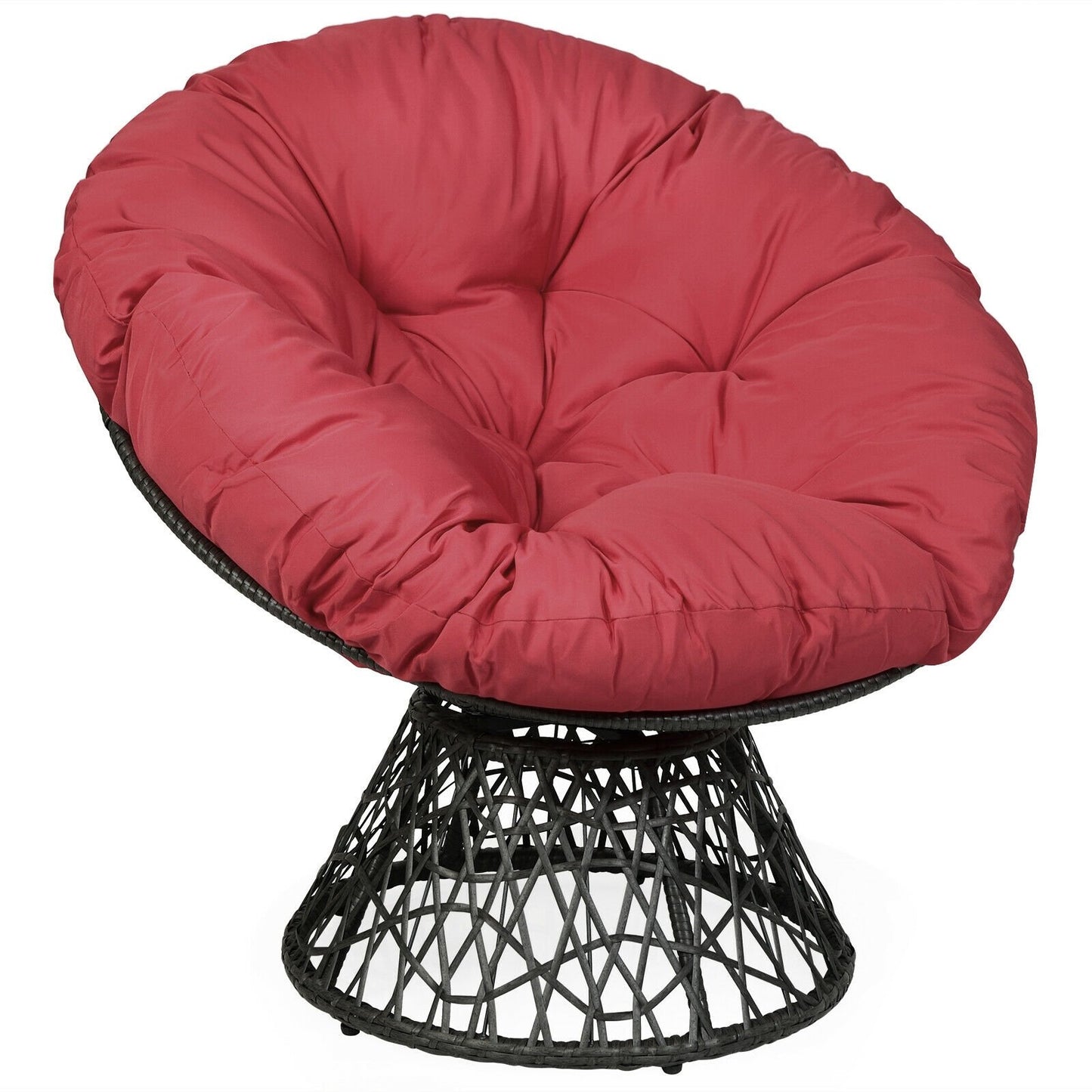 Rattan Papasan Chair Ergonomic 360-degree Swivel Soft Cushion Garden-Black