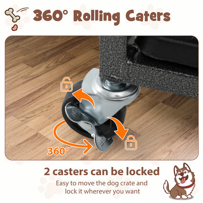 48 Inch Foldable Heavy-Duty Metal Dog Cage with Lockable Rolling Casters and Tray-48 inches