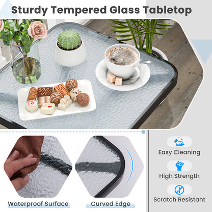 Tempered Glass Top Patio Table with Heavy-duty Metal Frame for Garden Poolside-Black