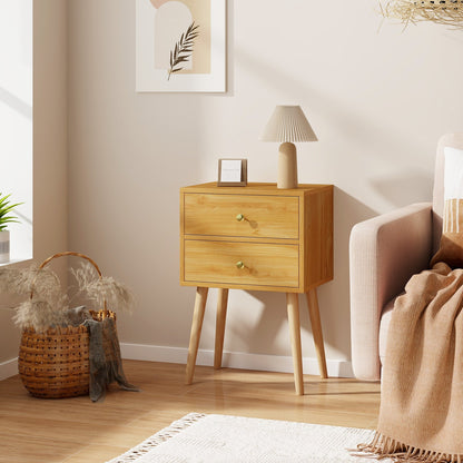 Mid Century Modern 2 Drawers Nightstand in Natural-Brown