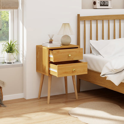 Mid Century Modern 2 Drawers Nightstand in Natural-Brown