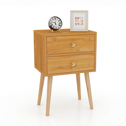 Mid Century Modern 2 Drawers Nightstand in Natural-Brown