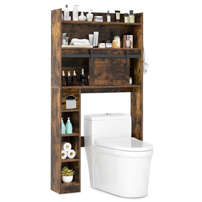Over The Toilet Storage Cabinet with Sliding Barn Door and Adjustable Shelves-Gray