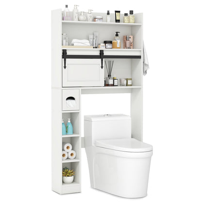 Over The Toilet Storage Cabinet with Sliding Barn Door and Adjustable Shelves-Gray
