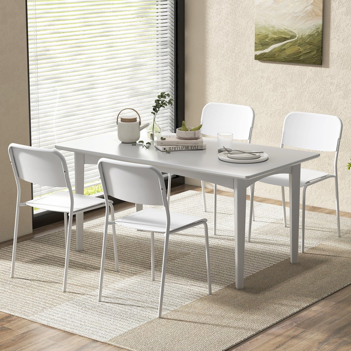 Modern Dining Chairs Set of 4 with Tilted Backrest and Sturdy Metal Legs-Black