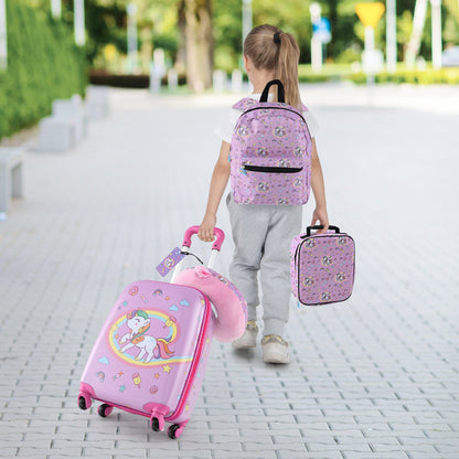 5 Piece Kids Luggage Set with Backpack  Neck Pillow  Name Tag  Lunch Bag-Blue