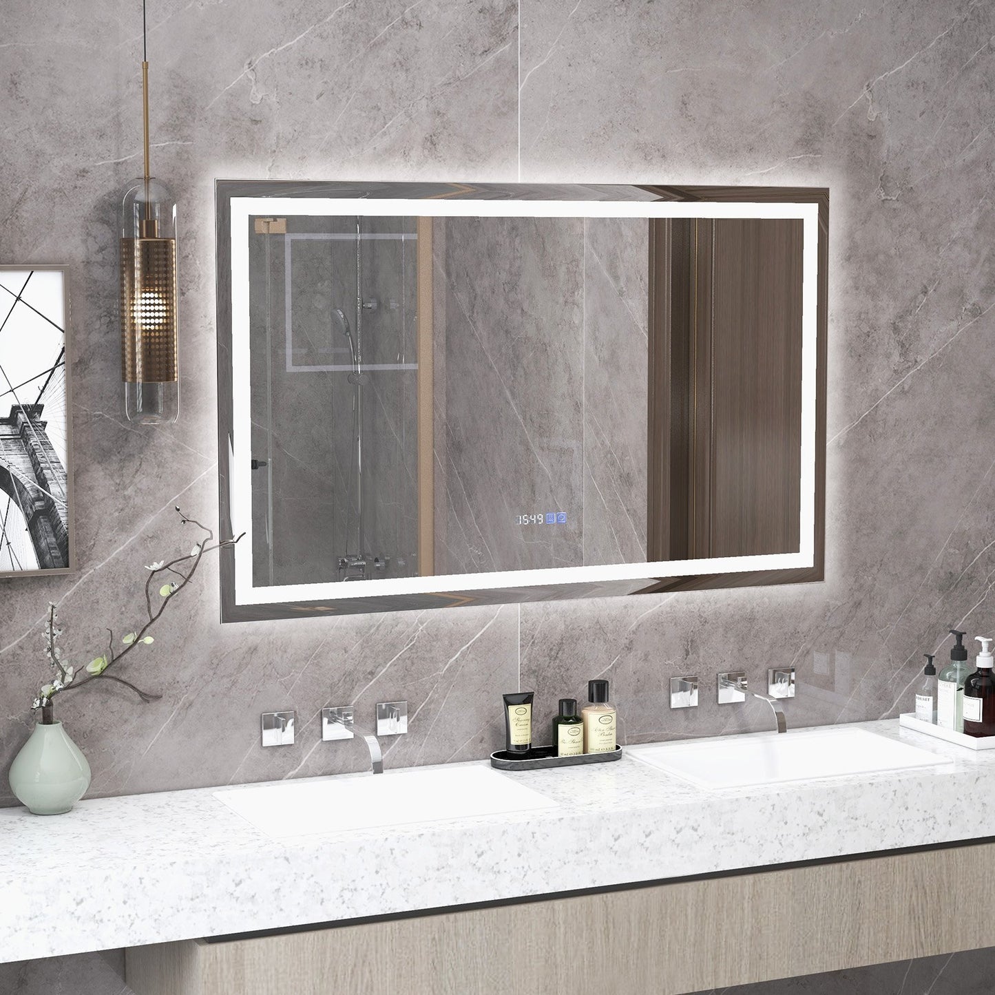 LED Bathroom Mirror Wall Mounted Rectangle Mirror with 3-Color Dimmable Lights-S