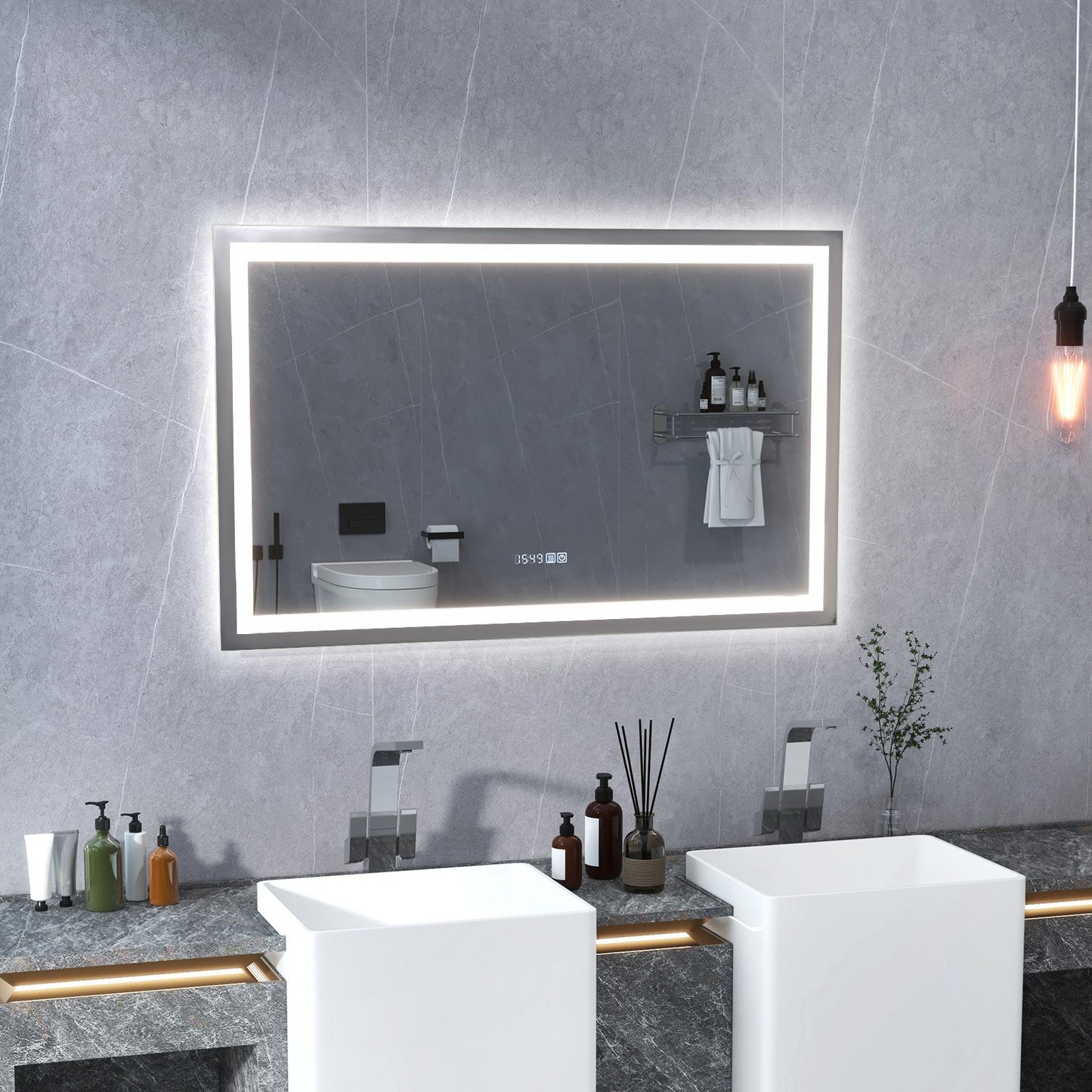 LED Bathroom Mirror Wall Mounted Rectangle Mirror with 3-Color Dimmable Lights-S