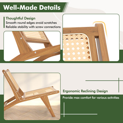 Teak Wooden Chair with Handwoven Rattan Seat and Backrest