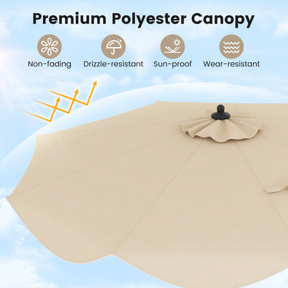 9 FT Patio Umbrella with Crank Handle and Push Button Tilt-Beige