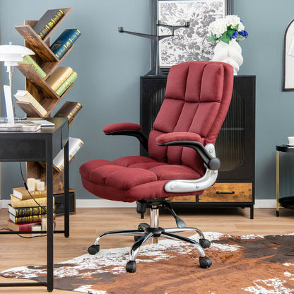 Adjustable Swivel Office Chair with High Back and Flip-up Arm for Home and Office-Beige