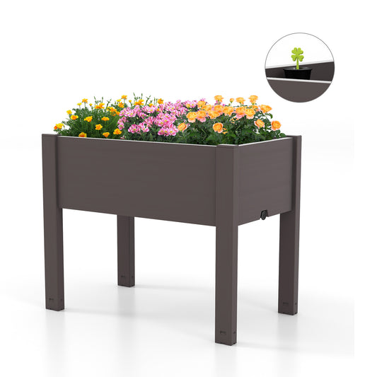 53L Raised Bed Grow Box Self-Watering Planter Box Stand with Water Level Monitor-Coffee