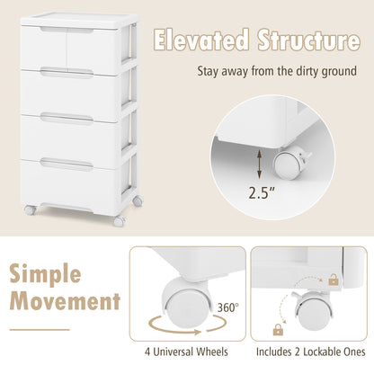 Rolling Storage Cabinet with Universal Wheels and 5/6/7 Drawers-5 Drawers