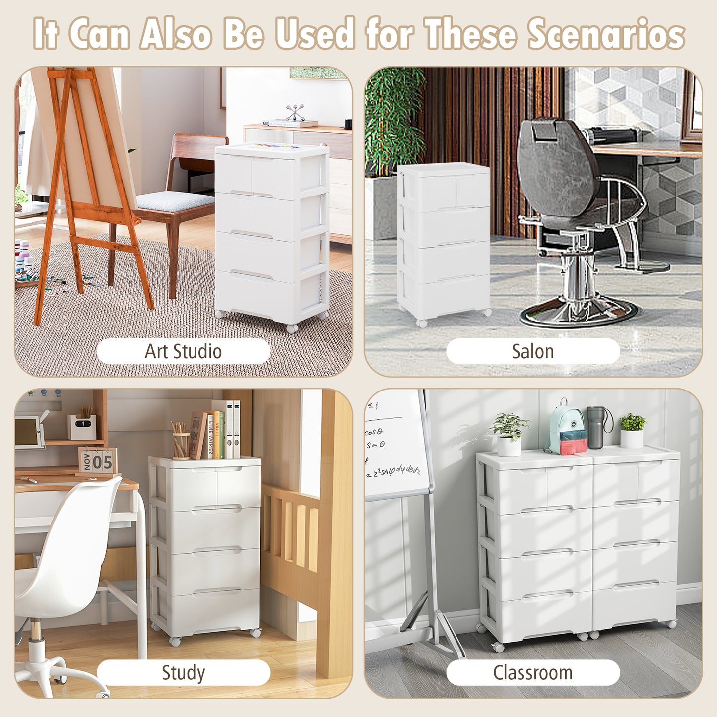 Rolling Storage Cabinet with Universal Wheels and 5/6/7 Drawers-5 Drawers