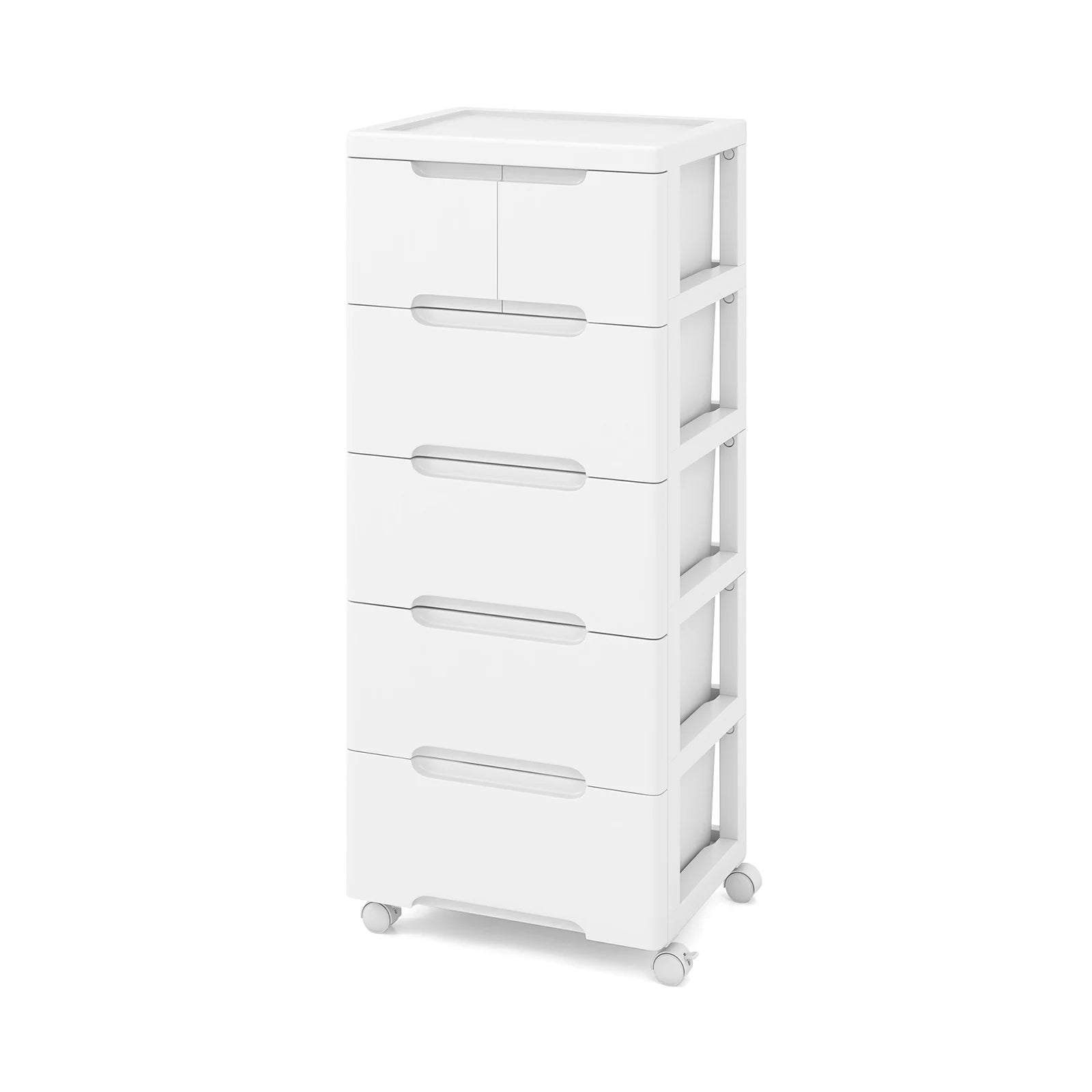Rolling storage cabinet with six drawers, universal wheels, and durable construction, ideal for bedroom or versatile storage.