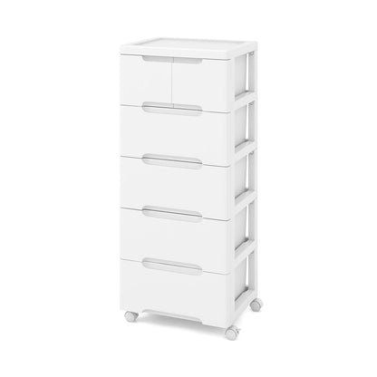 Rolling storage cabinet with six drawers, universal wheels, and durable construction, ideal for bedroom or versatile storage.