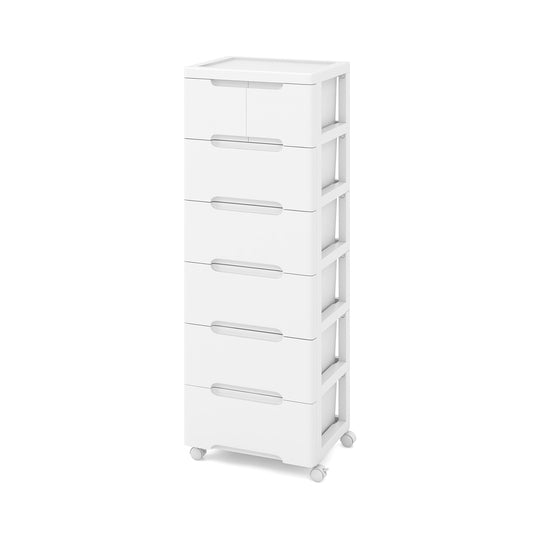 Wilson's Home Store 7-drawer rolling storage cabinet with universal wheels, ideal for bedroom organization and furniture.