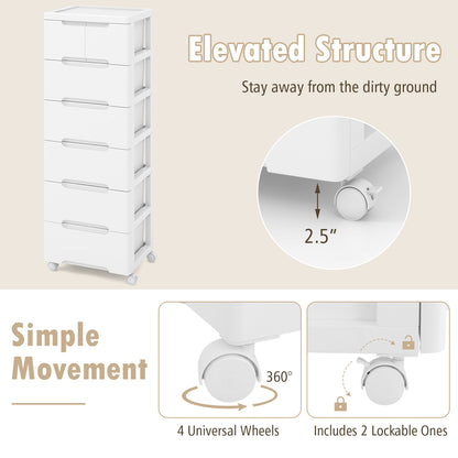 Rolling Storage Cabinet with Universal Wheels and 5/6/7 Drawers-7-Drawer