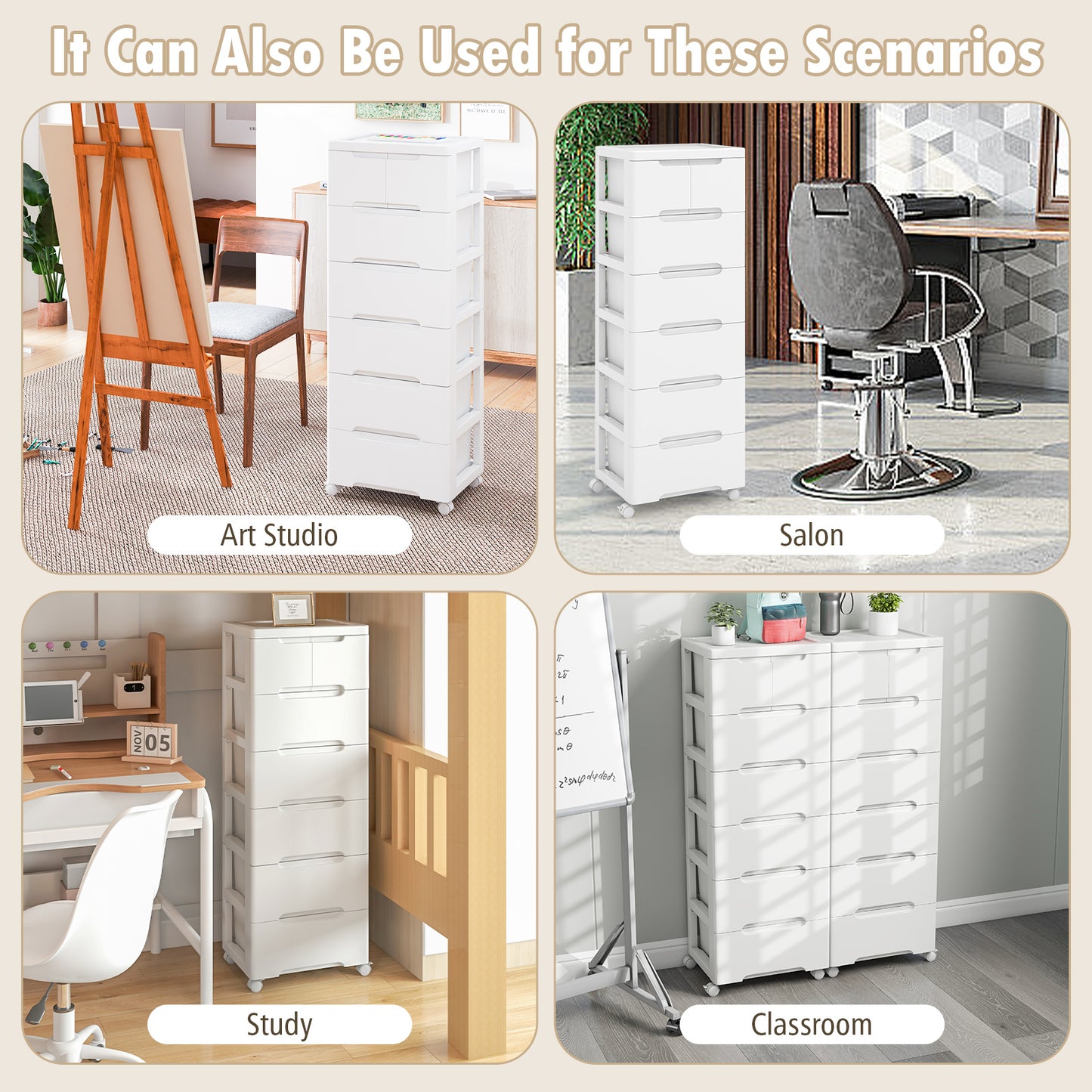 Rolling Storage Cabinet with Universal Wheels and 5/6/7 Drawers-7-Drawer