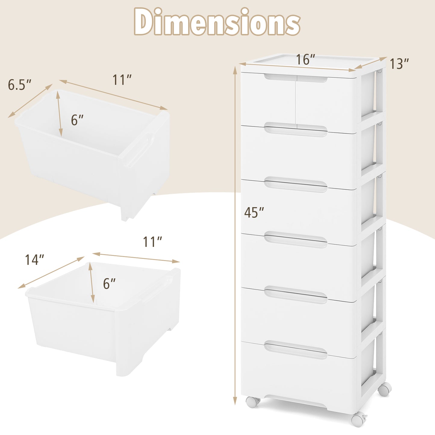 Rolling Storage Cabinet with Universal Wheels and 5/6/7 Drawers-7-Drawer