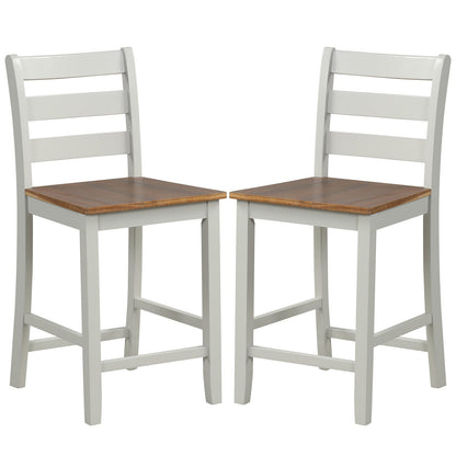 Set of 2 Counter Bar Stool with Inclined Backrest and Footrest-Gray